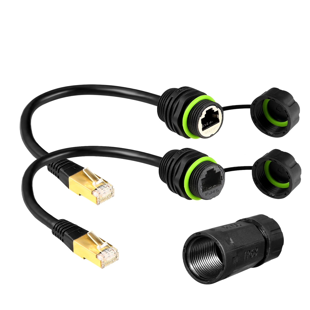 1PC RJ45 8p8c Waterproof Connector, RJ45 Male to Female, Panel Mount Type, Zinc Alloy Body+PA66 Plastic+Copper Contact 250mm