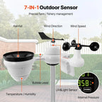 WiFi Weather Station 7-in-1 Indoor Outdoor with 7.5 Inch Color Display Weather Forecast Temperature Humidity UV Air Pressure