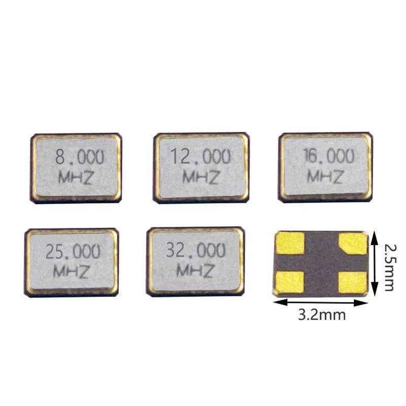 10PCS 3225 Passive Quartz Crystal Oscillator SMD 3.2X2.5MM 8Mhz 12Mhz 16Mhz 20Mhz 24Mhz 25Mhz 26Mhz 27Mhz 30Mhz 32Mhz 3.2*2.5mm