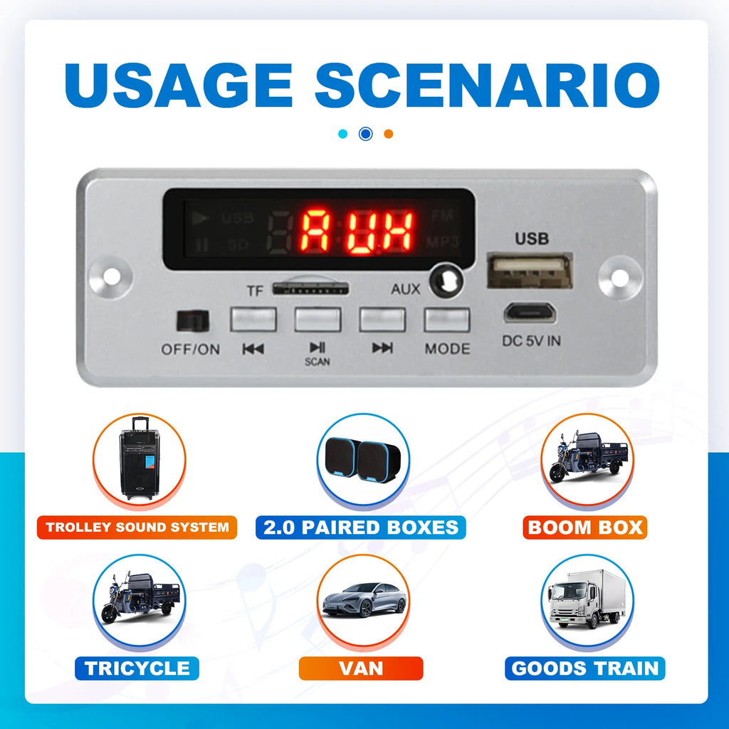50W Amplifier Bluetooth 5.0 MP3 Decoder Board 12V Wireless Music Player Audio Modul USB TF AUX FM Radio for Speaker Handsfree