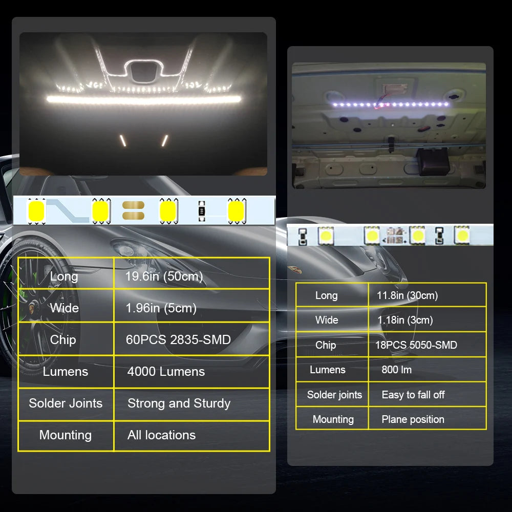 Super Bright HID White T10 LED Strip Light For Car Trunk Cargo Area or Interior Illumination White 6000K DIY W5W LED Lights Bar