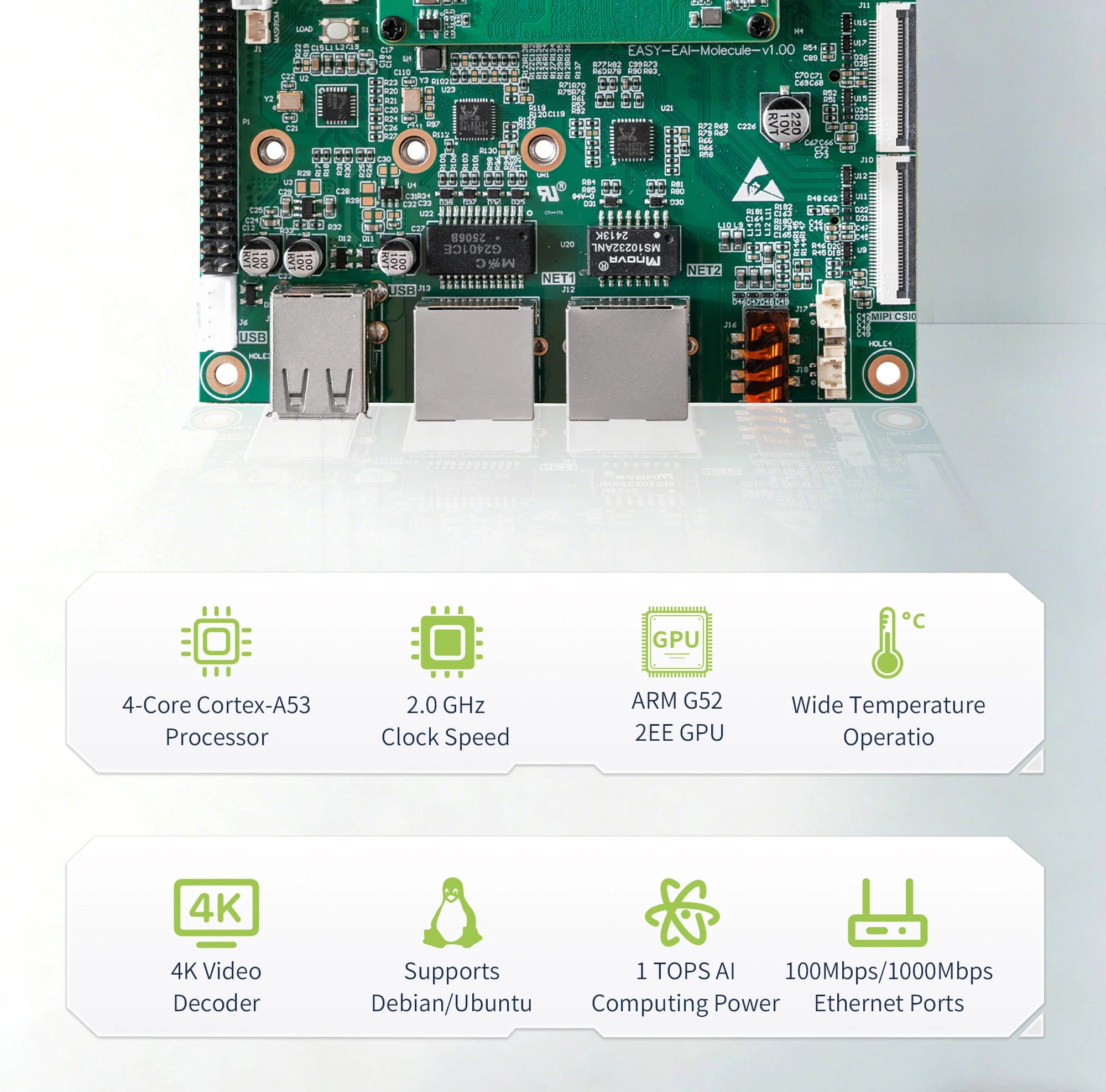 Edge AI Core Module, EASY EAI RK3562 Quad-core A53 ARM Processor, 2GB RAM, Embedded Linux Development Board 1 TOPS NPU