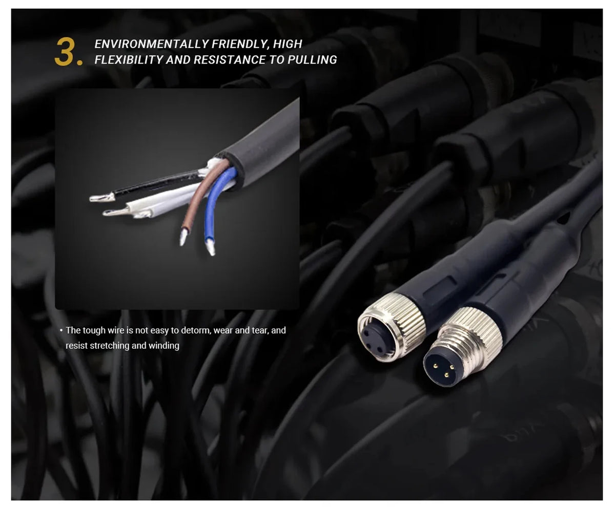 M8 3-Pin 90 Degree Female Panel Mount Connector to Female Cable, 1m 24AWG PVC Cable