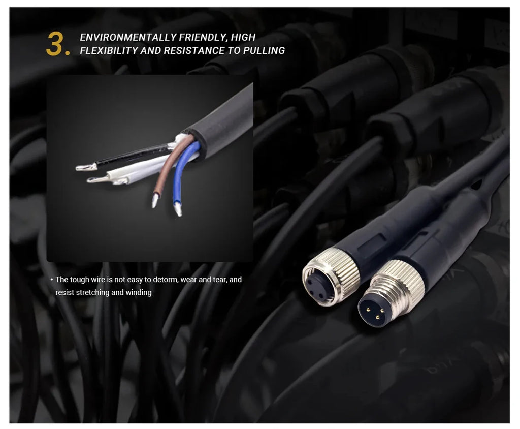 M8 3-Pin 90 Degree Female Panel Mount Connector to Female Cable, 1m 24AWG PVC Cable