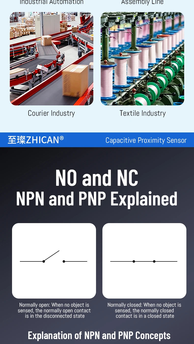 ZHICAN E2K M12 M18 Capacitive Proximity Sensor 30mm Long Range Plastics Glass Wood Metals Nonmetal Material Detection Switch