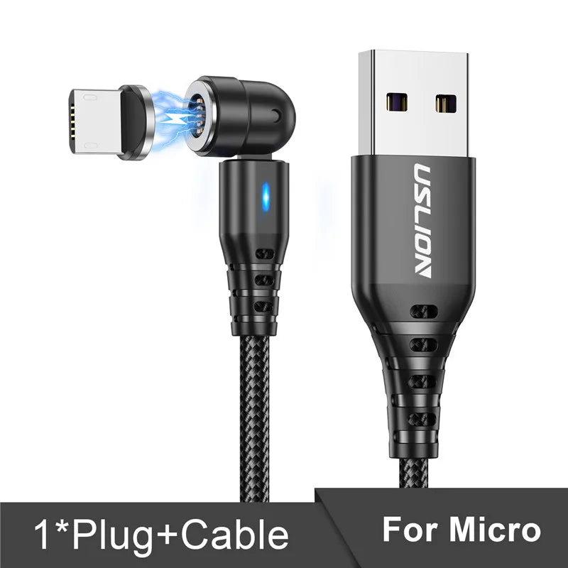USLION 540 Rotate 5A Magnetic Cable Fast Charging Type C Cable Micro USB Magnet Charge Phone Data Line Wire For iphone 15 Xiaomi