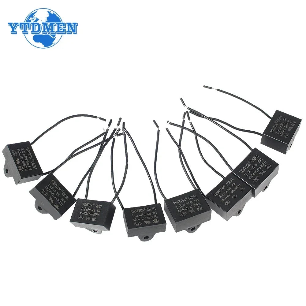 1/2/5PCS CBB61 Motor Run Capacitor 450V AC Fan Capacitors 0.8/1/1.2/1.5/1.8/2/2.5/4/5/6/8/10UF for Ceiling Fan & Air Conditioner