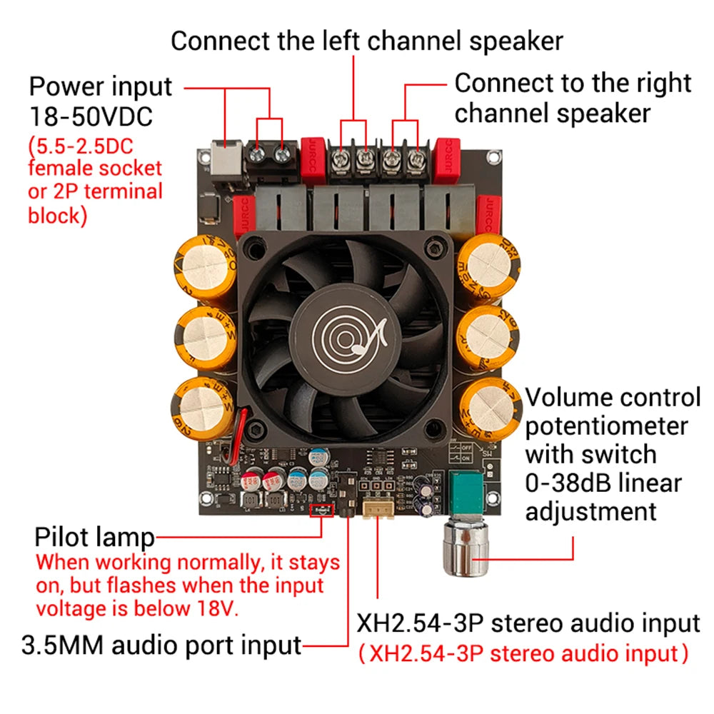 ZK-6002 DC18-50V Pure Power Amplifier Board 2.0 600W+600W Stereo Audio Amplifier Module TPA3255 Amplifier Chip