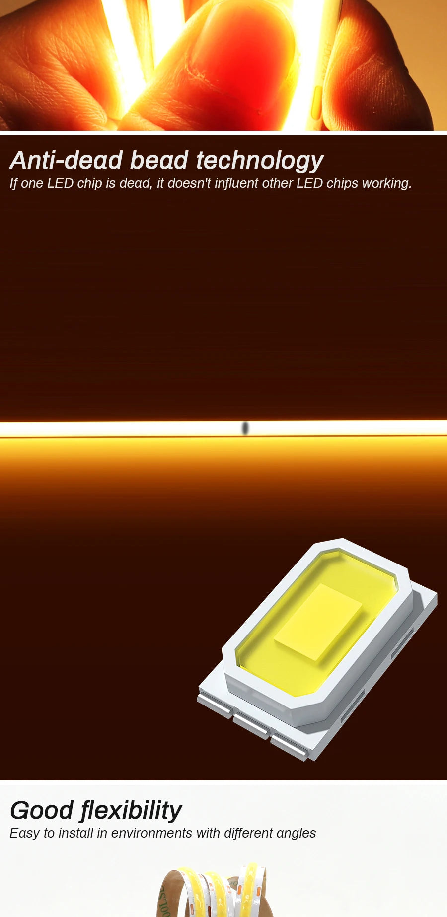 3mm 5mm COB LED Strip 12V 24V Dimmable 3000K 4000K 6000K High Density Flexible LED Light For Home Decor RA90 LED Strip Lights