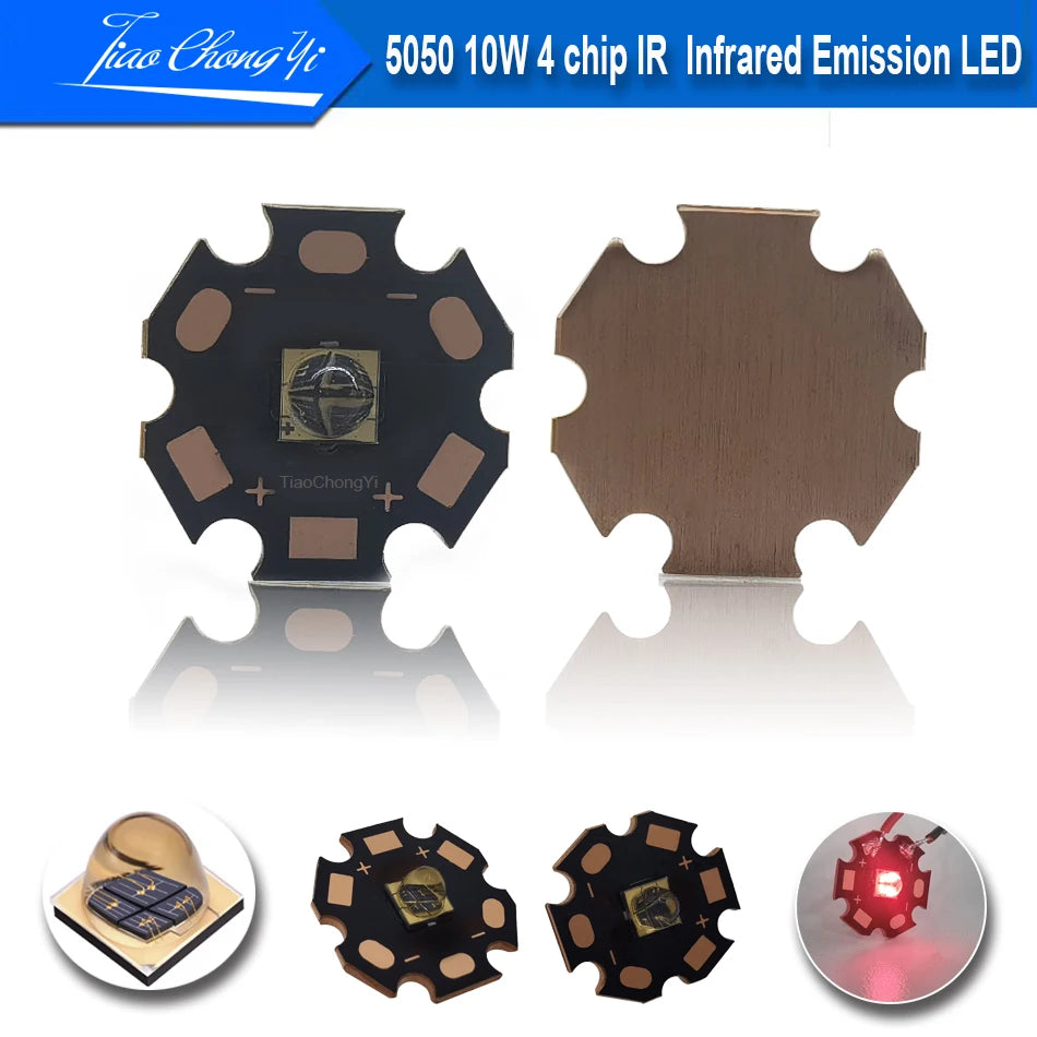 5050 LED IR Infrared 740nm 850nm 940nm 970nm10W High Power Chip Lamp Bead 4Chips DC2.8-3.8V 1.5A For DIY Night Vision Camera