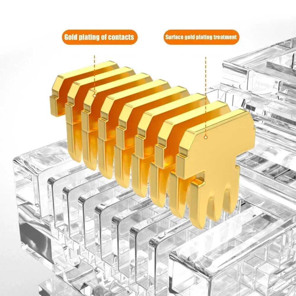 RJ45 Connector Pass Through CAT6 CAT5E Modular Plug Network Ends UTP 3U 50u Gold Plated 8P8C Crimp End for Ethernet Cable