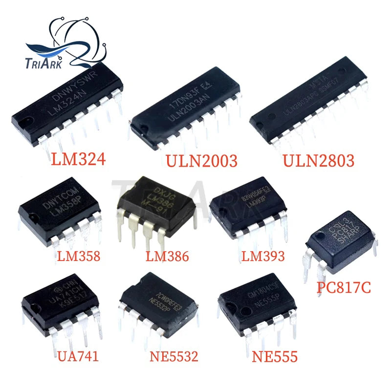10PCS LM324N LM358 LM386 LM393 UA741 NE5532 NE555 ULN2003AN ULN2803APG PC817C DIP-16 DIP-14 DIP-8 Operational amplifier IC chip