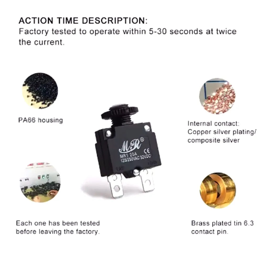 2/5Pcs Circuit Breaker Overload Protector Switch Fuse 3A 4A 5A 6A 7A 8A 10A 12A 15A 20A Resettable With & Without Waterproof Cap