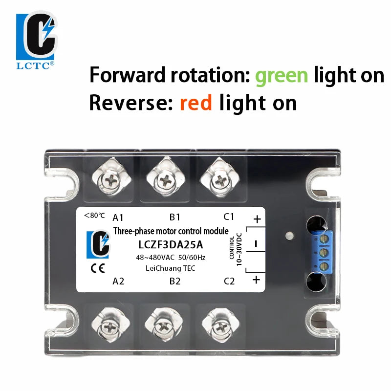 LCTC Three Phase Solid State Relay Forward and Reverse Control Relay DC Motor Stater 10A 25A 40A 60A 80A 10-30VDC 40-480VAC DA