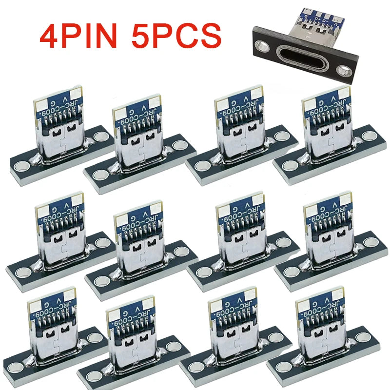 5/20Pcs USB Jack 3.1 Type-C 2Pin 4Pin Female Connector Jack Data Charging Port Small Electrical Charging Base with Fixing Plate