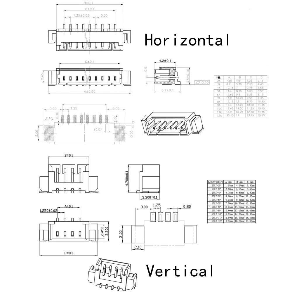 50/100Pcs JST 1.25mm 2P 3P 4P 5P 6P 7P 8P 9P 10P 12PIN SMD Horizontal Vertical Male Plug Connector Pin Header Socket JST 1.25