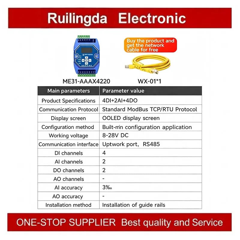 Industrial I/O Networking Module AI/AO/DI/DO 4-20mA 0-20mA, RJ45 RS485 Modbus TCP/RTU Gateway with OLED Display, DC 8-28V Powere