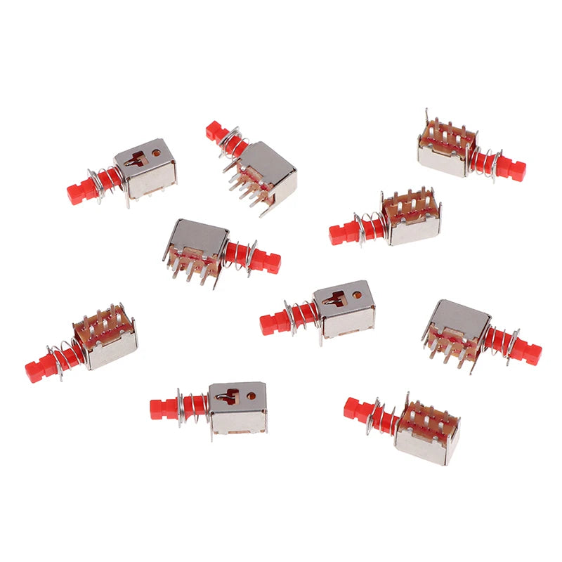 10pcs PS-22F03 Right Angle PCB Latching Push Button Switch DPDT Double Pole 6 Pin Self-locking Key Power Switches