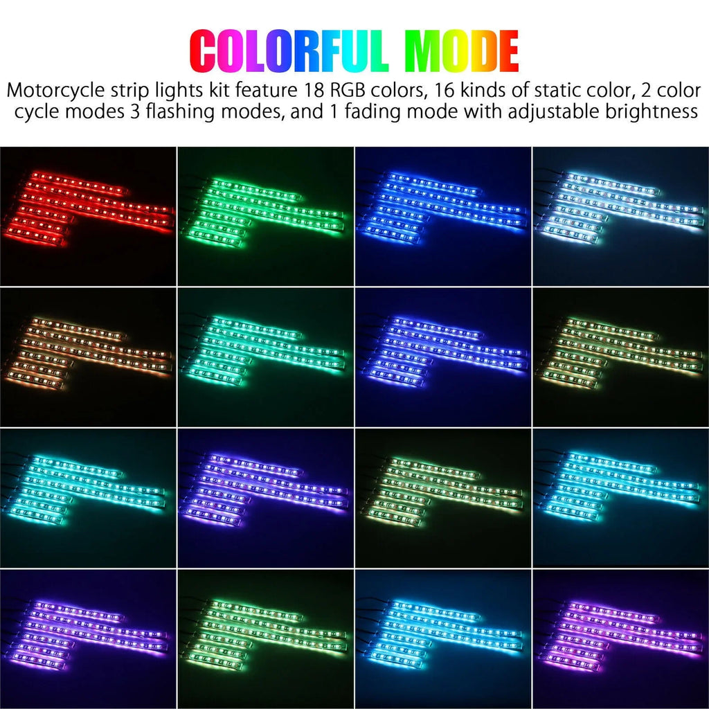 APP LED Motorcycle Car Atmosphere Ambient Foot Light Remote Control Flexible Waterproof Sound 12V Moto RGB Decorative Lamp Strip