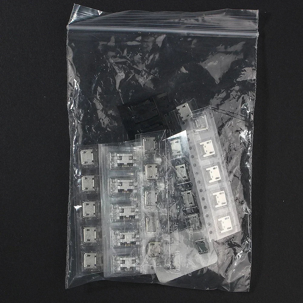 60pcs/240pcs Micro USB Connector Kit 12/24 Models USB Port/Tail Plug for MP3/4/5 DIY SMD DIP Socket Set USB Connectors Set