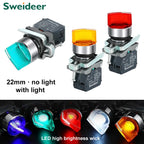 XB4 Knob Switch with Light 22mm 2/3Position Self Locking 1NO/2NO/1NO1NC Select Rotary Switch with LED 12V 24V 220V 10A Red Green