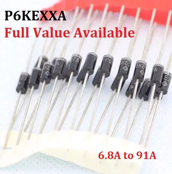 20PCS P6KE P6KE6.8A 10A 12A 13A 15A 16A 18A 24A 27A 30A 33A 36A 51A 91A TVS Diode P6KE