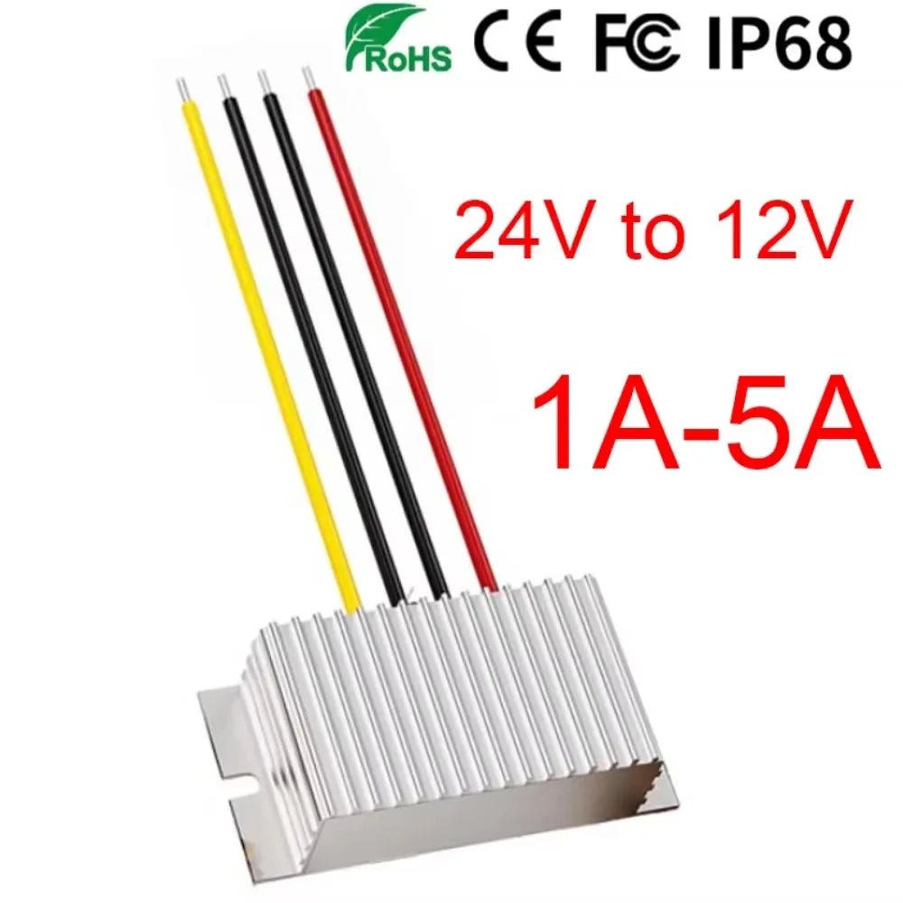 24V to 12V 1A-5A Buck Model Converter 60W Waterproof DC Step Down Model Power Converter Buck Voltage Regulator for Cars