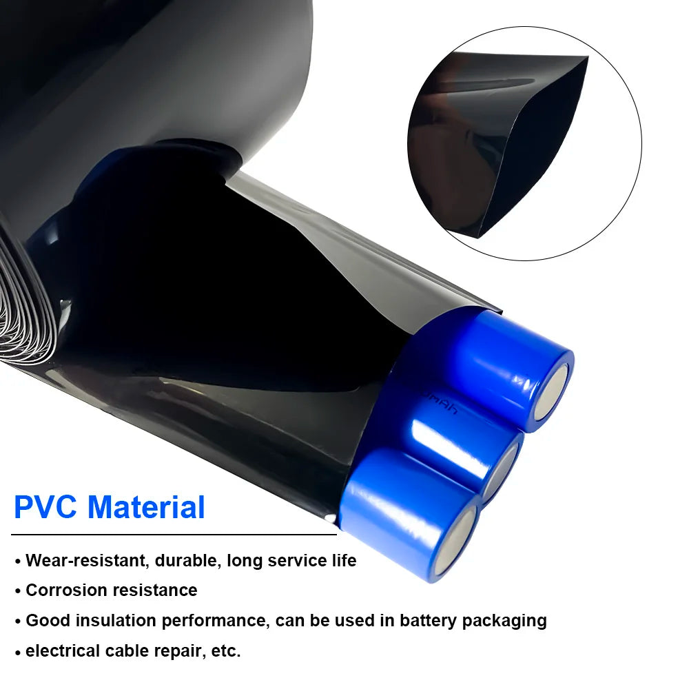 1meter 18650 Lipo Battery PVC Heat Shrink Tube Pack 70mm ~ 500mm Insulated Film Wrap Lithium Case Protection Cable Sleeve Black