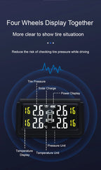 Solar Wireless Tire Pressure Monitoring System TPMS Auto Security Alarm Device Digital Colorful Display With 4 sensors