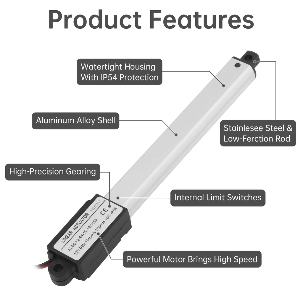 12V Linear Actuator 10-200mm Stroke 32N/64N/96N/188N/1000N/3000N Electric Reciprocating Lifting Linear Motion Actuator Motors