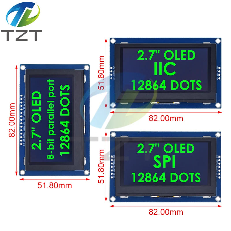 2.7 Inch OLED LCD display 128x64 drives SSD1327 IIC / SPI / 8-bit parallel port For Arduino