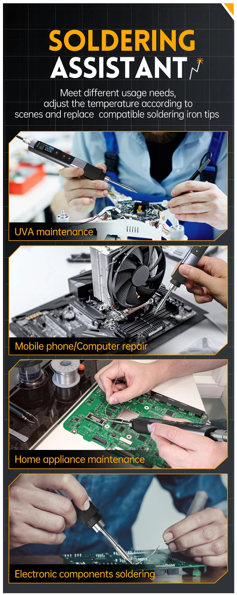 FNIRSI HS-02 Adjustable Temperature Soldering Iron DC 20V 100-450℃ Welding Solder Rework Station PD 100W Portable Repair Tool
