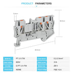 10Pcs PT2.5-TW PT 2.5-TW Push-In Twin 3-Conductor Feed-Through Strip Wire Electrical Connector Din Rail Terminal Block PT 2.5 TW