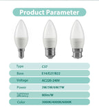 8pcs E27 E14 B22 Led Bulb AC 220V C37 Candle Lamp Energy Saving 3000K 6000K 3W 5W 6W 7W Chandelier Light for Home Decoration