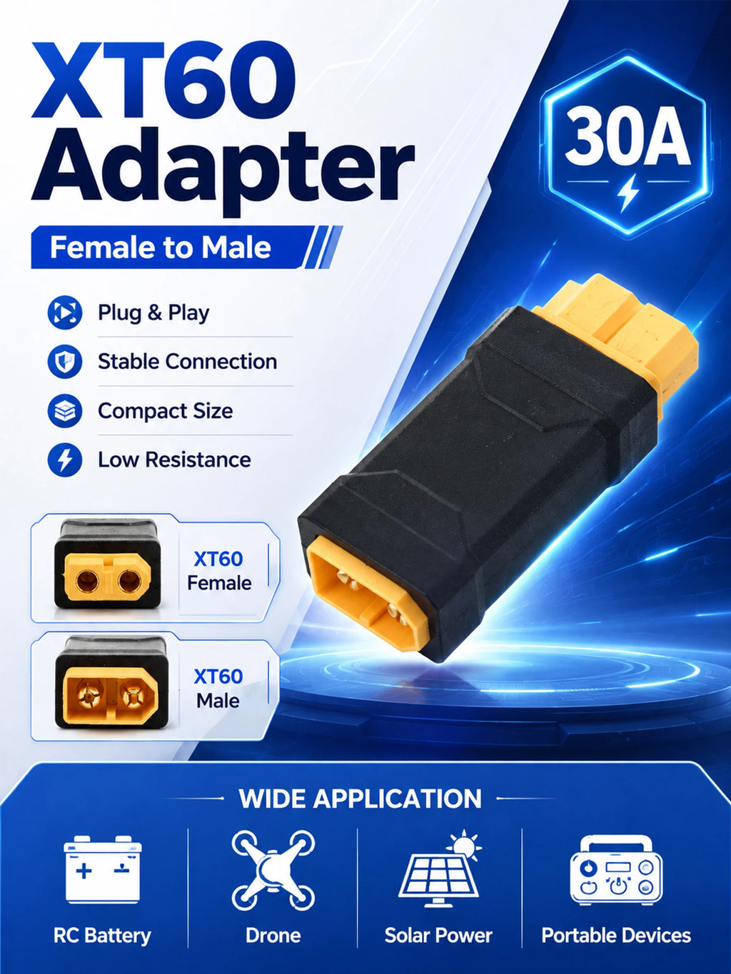 XT60 Male/Female to XT60 Plug Female/Male Adapter Converter Connector For RC Toys Radio-Controlled Car Remote Control Aircraft