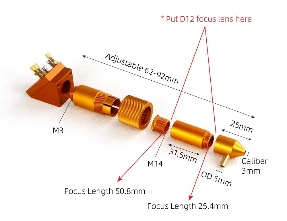 Kindlelaser K Series CO2 Laser Head Set D12/20 PVD Lens Dia.12/20mm Mo Mirror D20mm for K40 Laser Engraving Cutting Machine