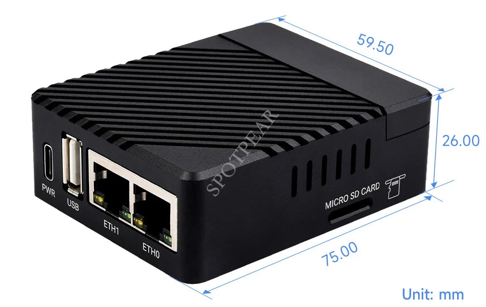Raspberry Pi CM4 dual ETH mini Open-source Router Board Metal case for Compute Module 4 IO Board  5V, Type-C interfac