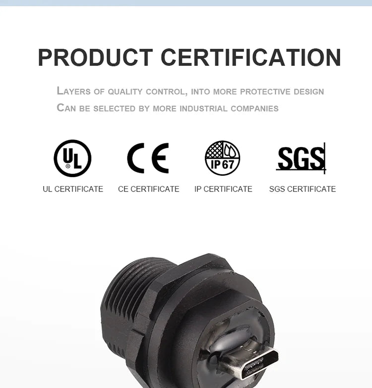CAZN Waterproof IP67 IP68 Type C Female to Male PFC Flat Cable 3.1 Speed Threaded-type Type-C 3.1 10GB 3A 20V