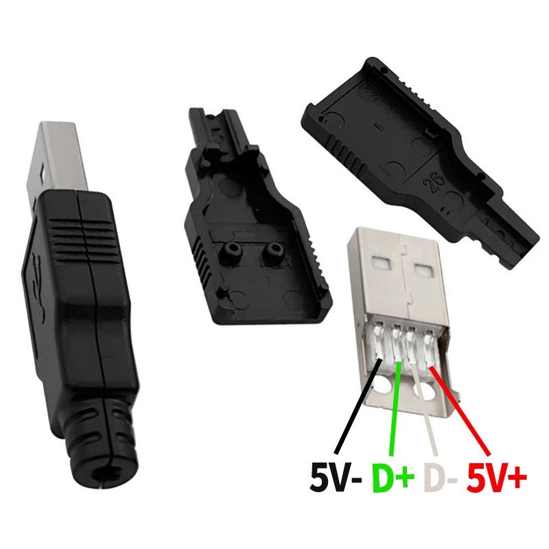 10pcs Type A Male Female USB 4 Pin Plug Socket Connector With Black Plastic Cover Type-A DIY Kits