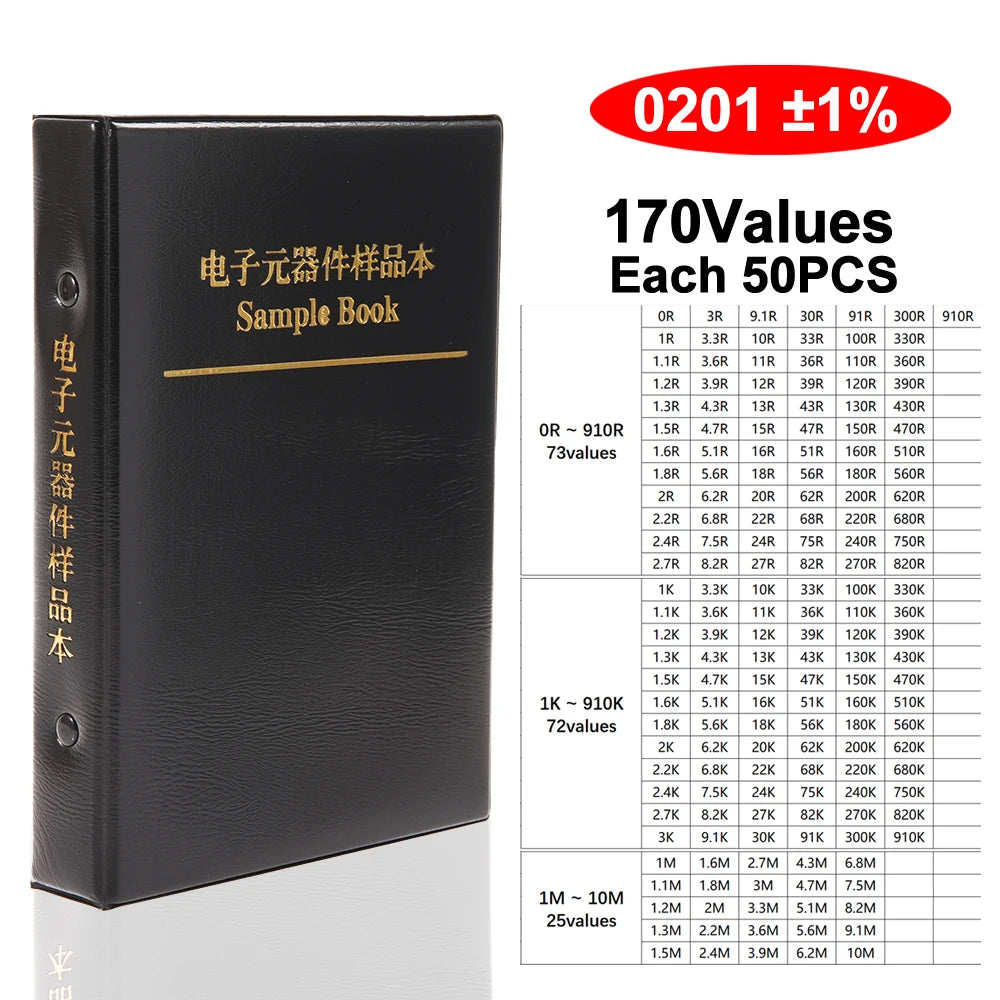 Resistor Kit 1% FR-07 170 Values SMD Book Resistor Assortment Kit 0201 0402 0603 0805 1206  0R-10M Smd DIY Sample Book