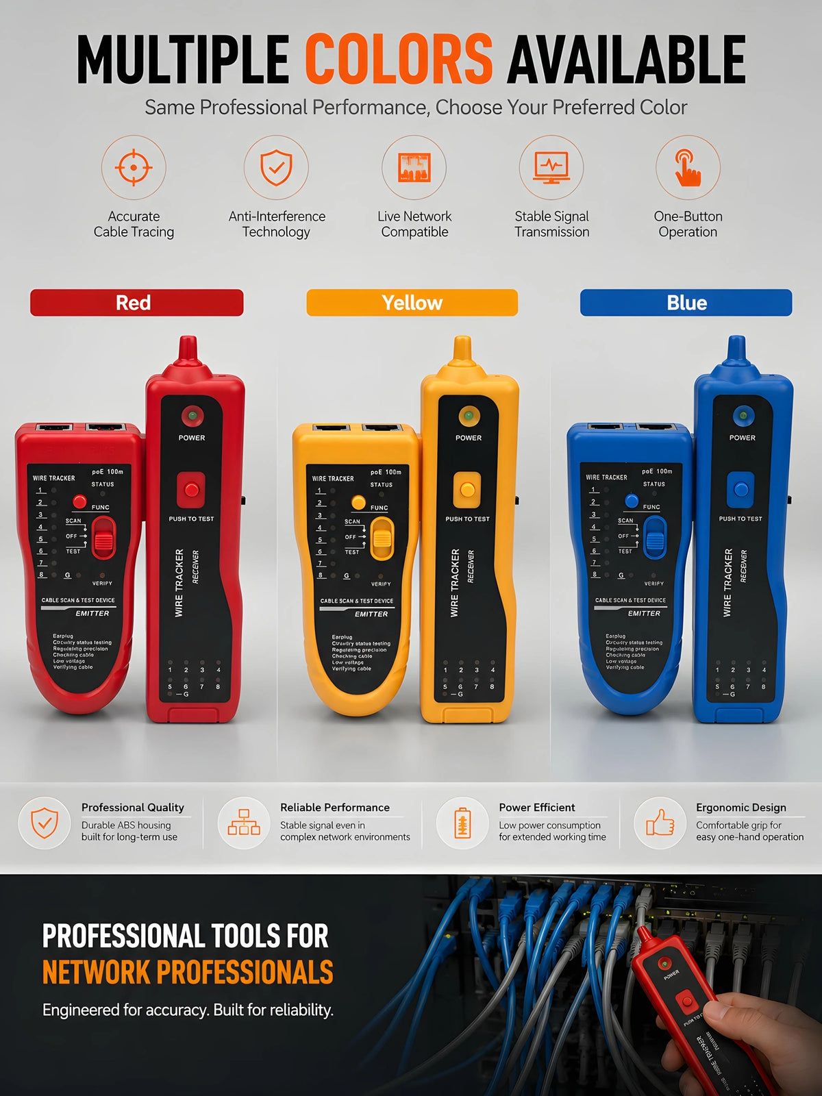 High Precision Network Cable Tracker Digital Signal Network Cable Tester Anti-Interference Noise-Free Support for PoE Testing