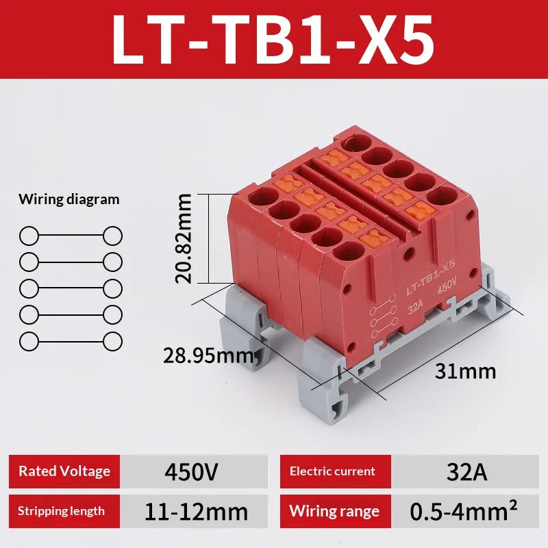 Push-in Terminal Block Multiple In Out Terminal Quick Connection of Wires Din Rail Wire Connector Universal Junction Box TB1-X6D