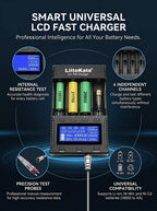 LiitoKala Lii-700 Universal 18650 AA AAA Charger, QC 12V 5A Fast Charge, Overcharge & Reverse Protection, 0V Battery Activation