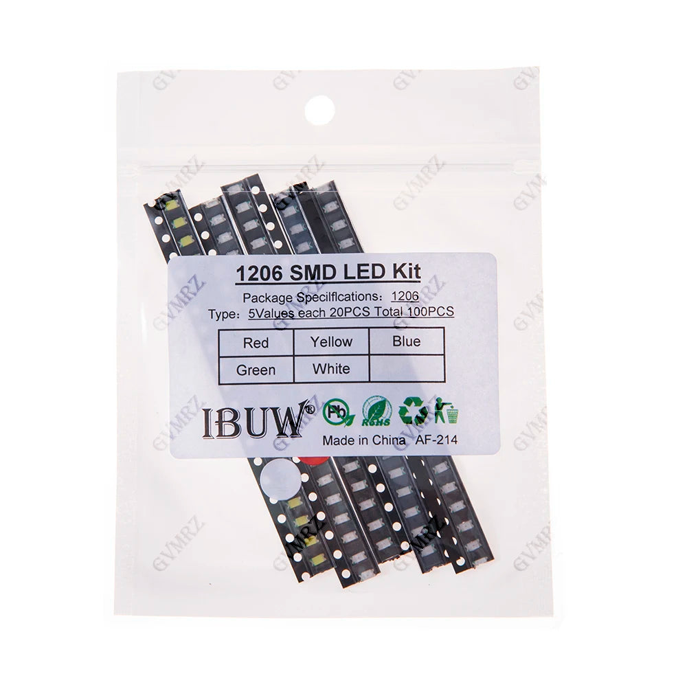100pcs Green Blue White 5colors Each 20pcs 5730 5050 3528 1210 1206 0805 0603 0402 SMD LED Diode Kit Red  Yellow
