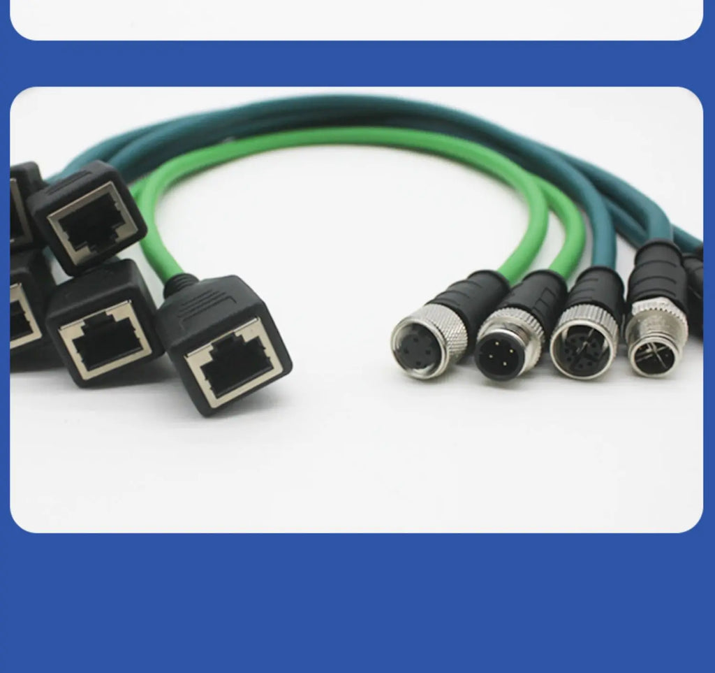 M12 to RJ45 Female Head Gigabit Ethernet Extension Cable 4Pin D-type 8Pin X-type Male A-code Waterproof Connector 1-30M IP67
