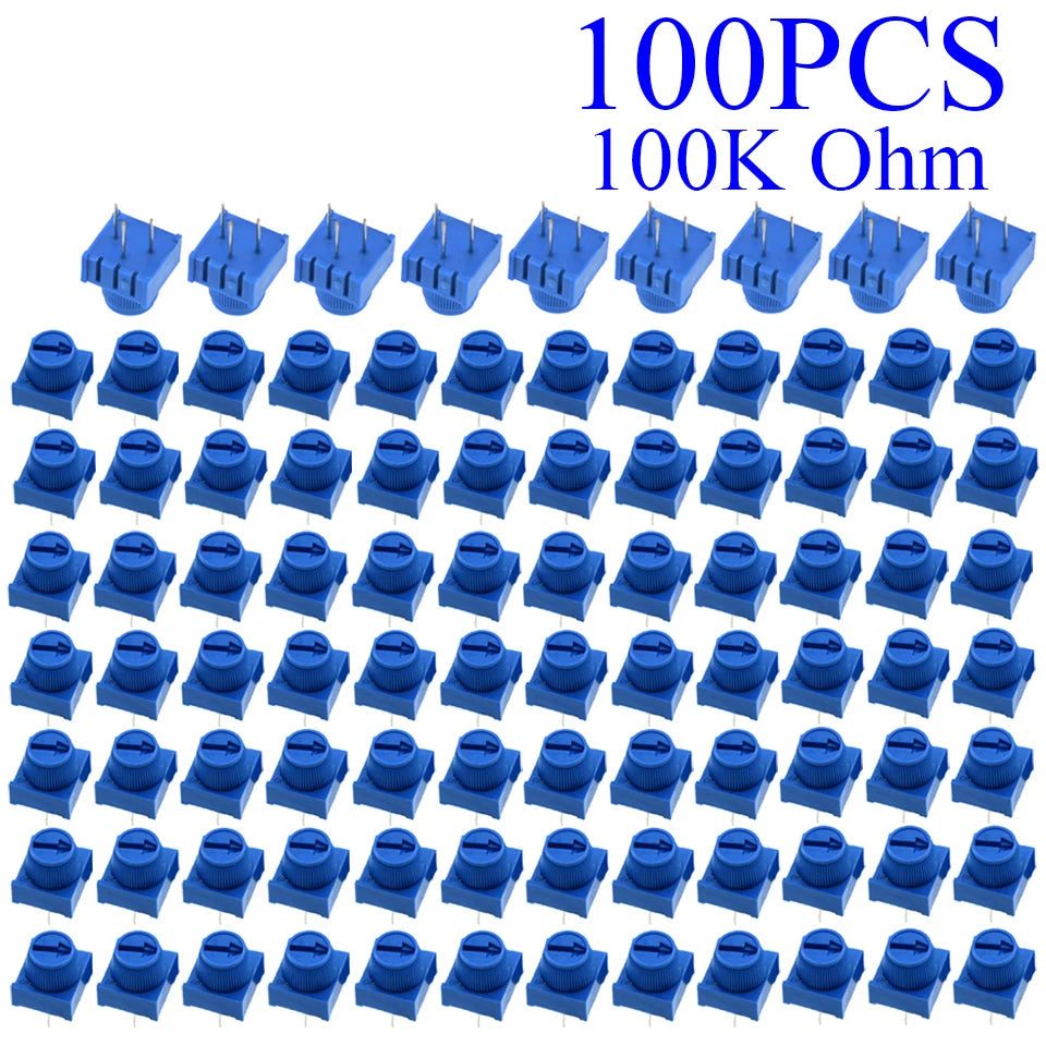 5-100pcs 3386P-1-103 1k 2k 5k 10k 20k  0.5W, 1/2W PC Pins Through Hole Trimmer Potentiometer Cermet 1 Turn Top Adjustment