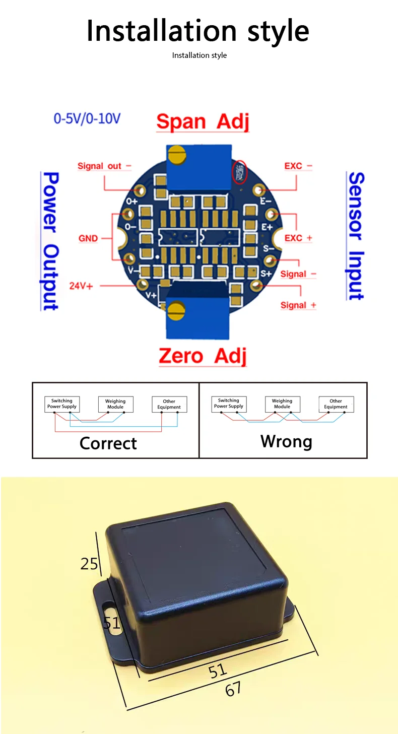 Load Cell Transmitter Amplifier Module 4-20mA 0-10V 0-5V Analog Output with Waterproof Junction Box for Weight Sensor Cell
