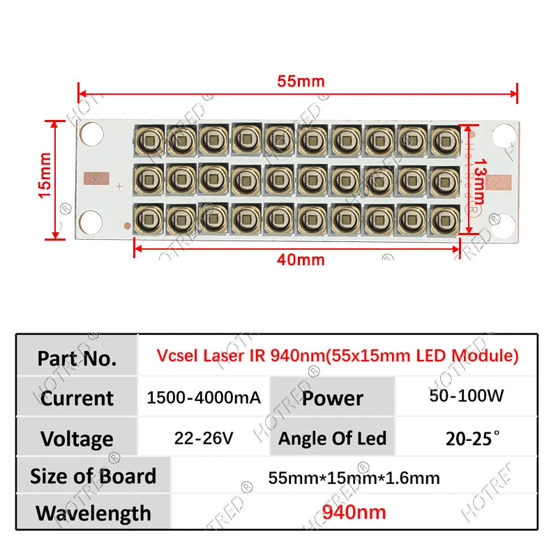 50W 100W IR Led Diode High Power Infrared 3535 Vcsel Laser Chip Beads 808nm 850nm 940nm 980nm 1064nm Lamp Light Sensor Monitorin