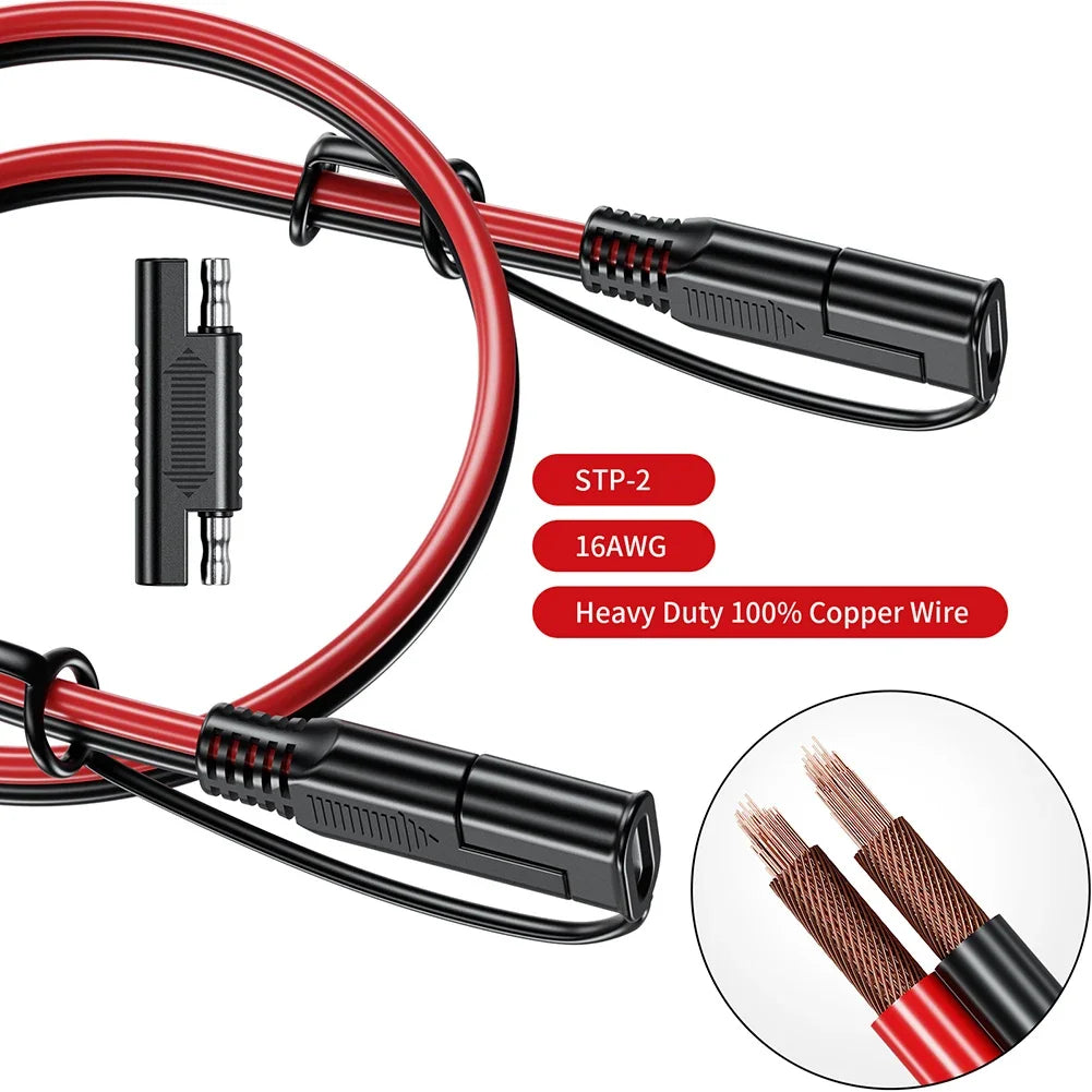 SAE to SAE Extension Cable Solar Plug Cord 16AWG Waterproof for Car Batteries