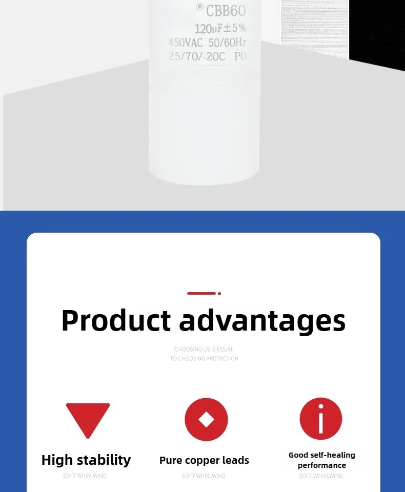 CBB60 start-up working capacitor 120UF 450V air pump air pressure car washing machine capacitor